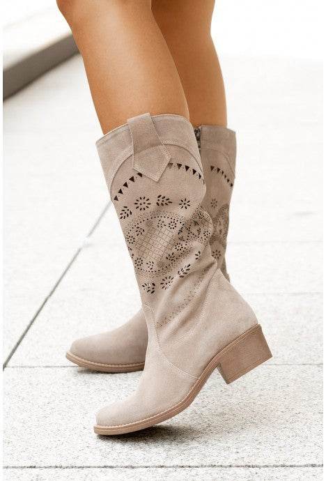 Stylish Mid Heel Suede High Boots for Women - Autumn & Winter Chic - Buy Center