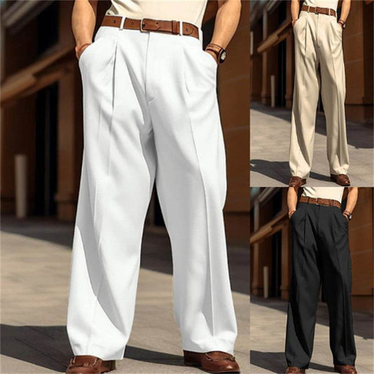 Men's Wide Leg Casual Pants - Straight Pocket Design in Multiple Colors - Buy Center