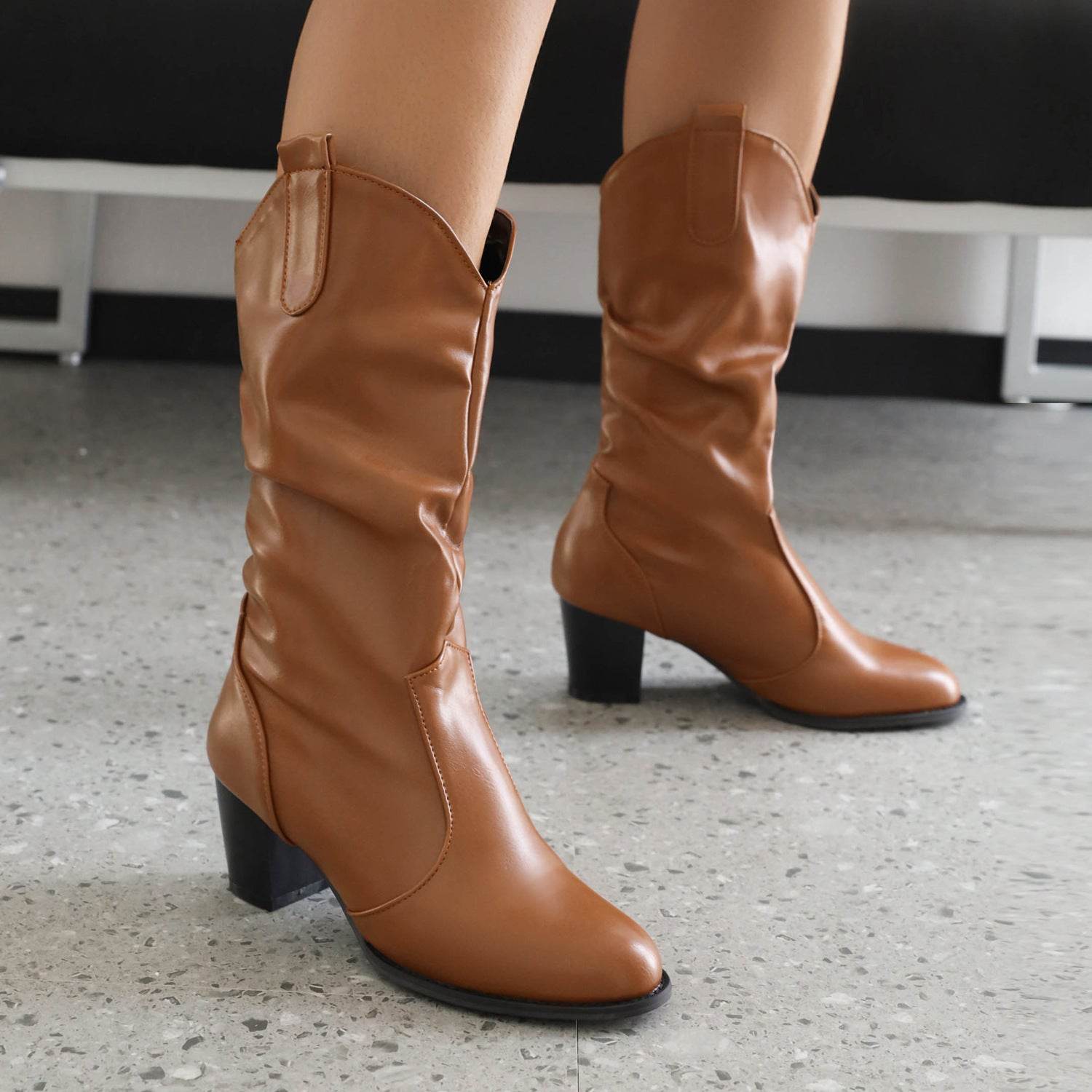 Women's Fashion Leather Boots - Mid-Calf, Chunky Heel Comfort for 2025 - Buy Center