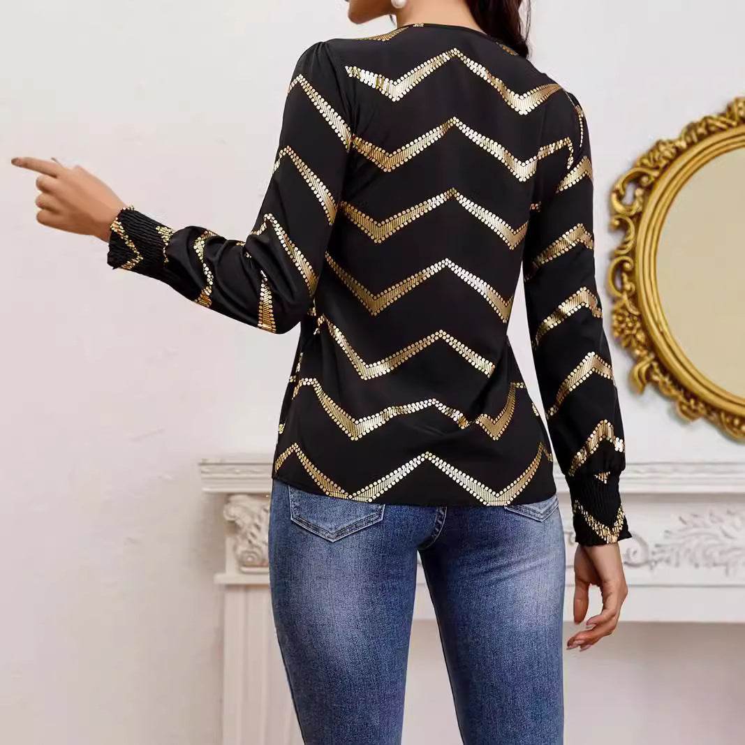 Buycenter Crew Neck Long Sleeve Shirt - Casual Pleating in Black - Buy Center