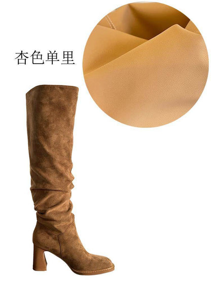 High Leg Heel Riding Boots - Stylish Cowhide with Durable TPR Sole - Buy Center