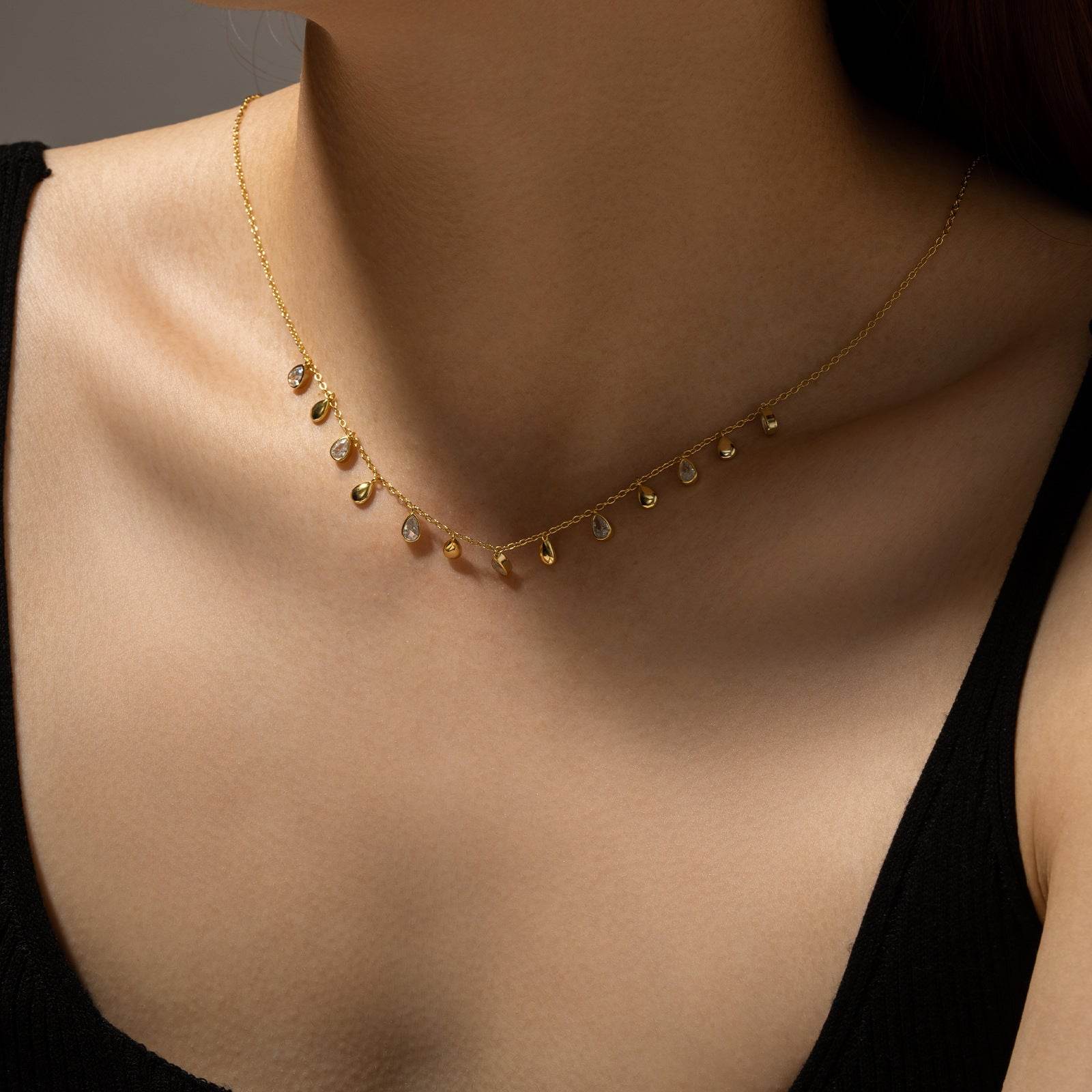 S925 Sterling Silver Long Necklace - Pear-Shaped Zircon Pendant, Adjustable Length - Buy Center