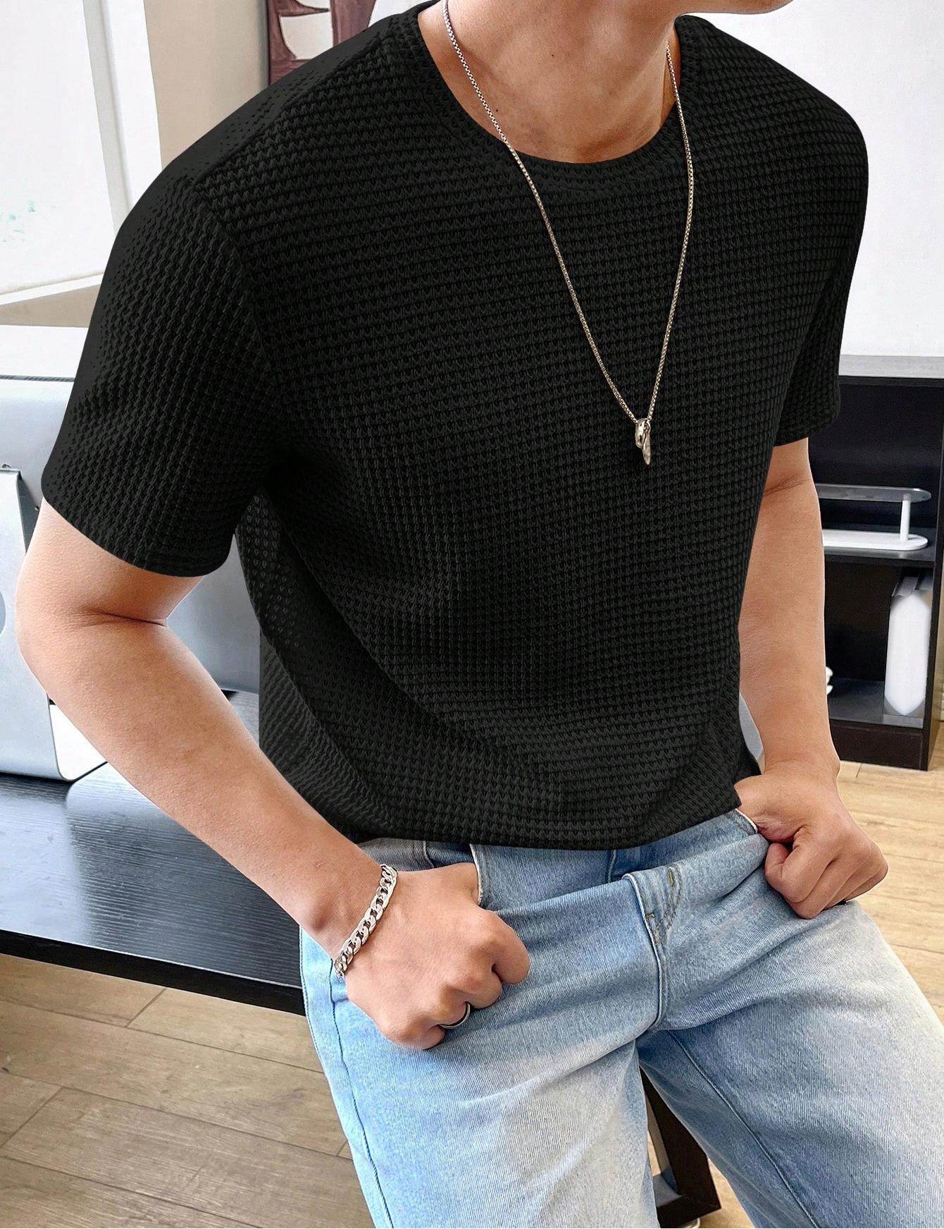 Men's Casual Loose Short Sleeve Tee - Solid Color, Comfortable Fit - Buy Center