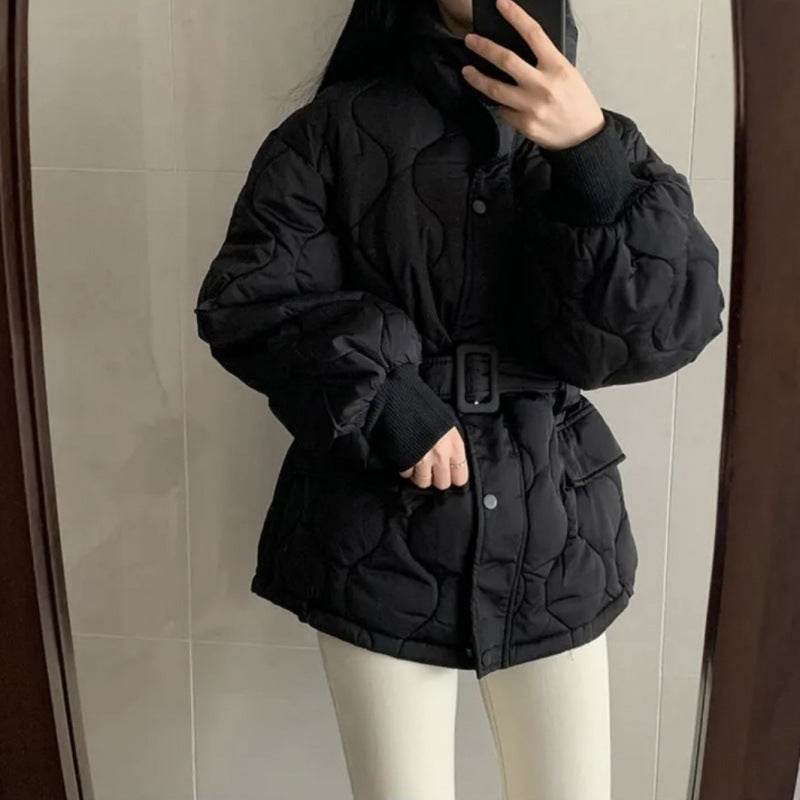 Women's Long Sleeve Cotton Coat - Stylish Padded Jacket in Black & White - Buy Center
