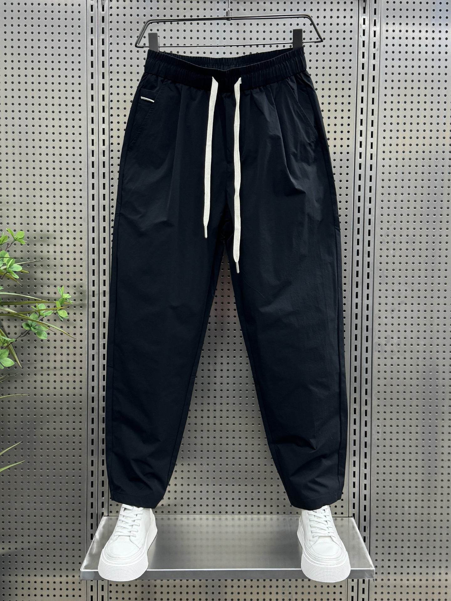 Men's Casual Ankle-Length Sports Pants - Solid Color High Waist Trousers - Buy Center
