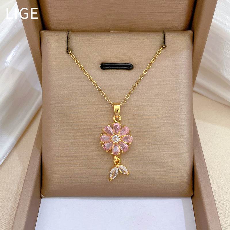 Buy Center Light Luxury Necklace & Earrings Set - Full Diamond Floral Design - Buy Center