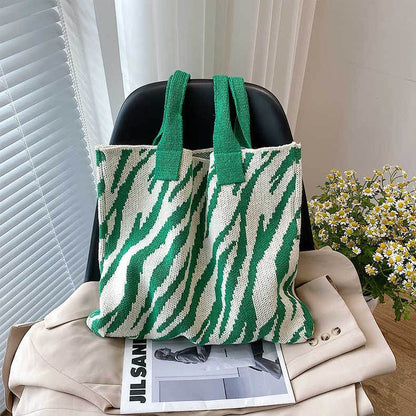 Large Capacity Zebra Pattern Tote Bag - Stylish Knitted Design for Women - Buy Center