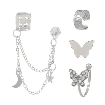 Elegant Rhinestone Butterfly Non-Piercing Earrings Set - 4 Stylish Pieces - Buy Center
