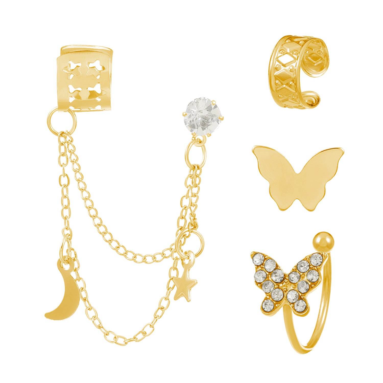 Elegant Rhinestone Butterfly Non-Piercing Earrings Set - 4 Stylish Pieces - Buy Center