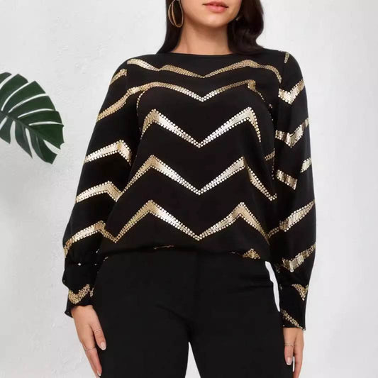 Buycenter Crew Neck Long Sleeve Shirt - Casual Pleating in Black - Buy Center