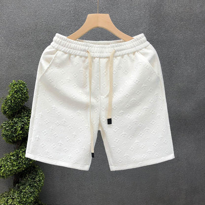 Stylish White Jacquard Shorts for Men - Comfortable Polyester Casual Wear - Buy Center