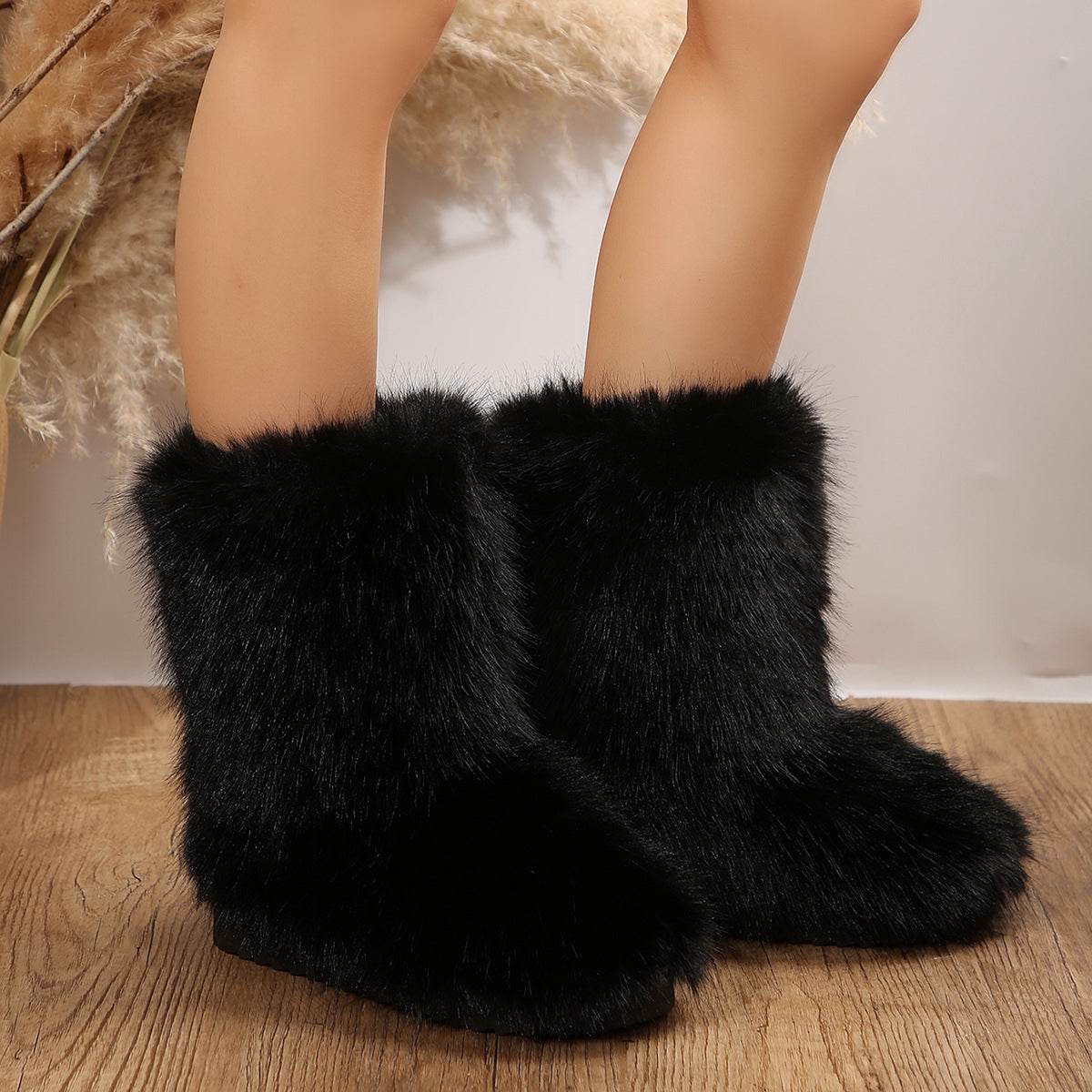 Mid-Calf Plush Boots for Women - Stylish, Warm, and Waterproof - Buy Center