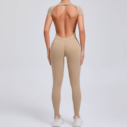 Buycenter Pure Color Tight Yoga Jumpsuit - Moisture Absorbent & Flexible Fit - Buy Center