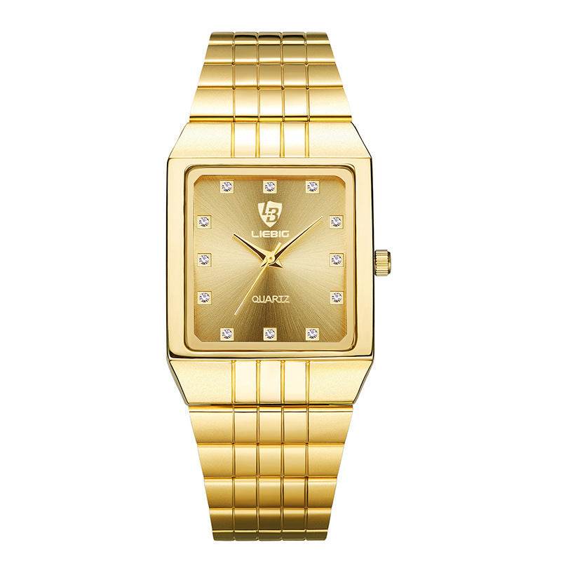 Luxury Gold Men's Quartz Watch - Classic Diamond Design, Slim 7mm - Buy Center