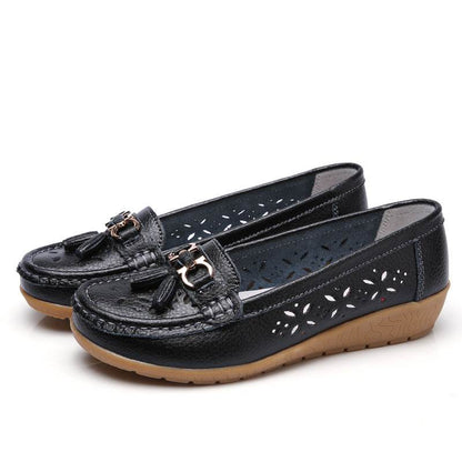 Women's Hollow Leather Wedge Flats - Soft Bottom Comfort in Chic Colors - Buy Center
