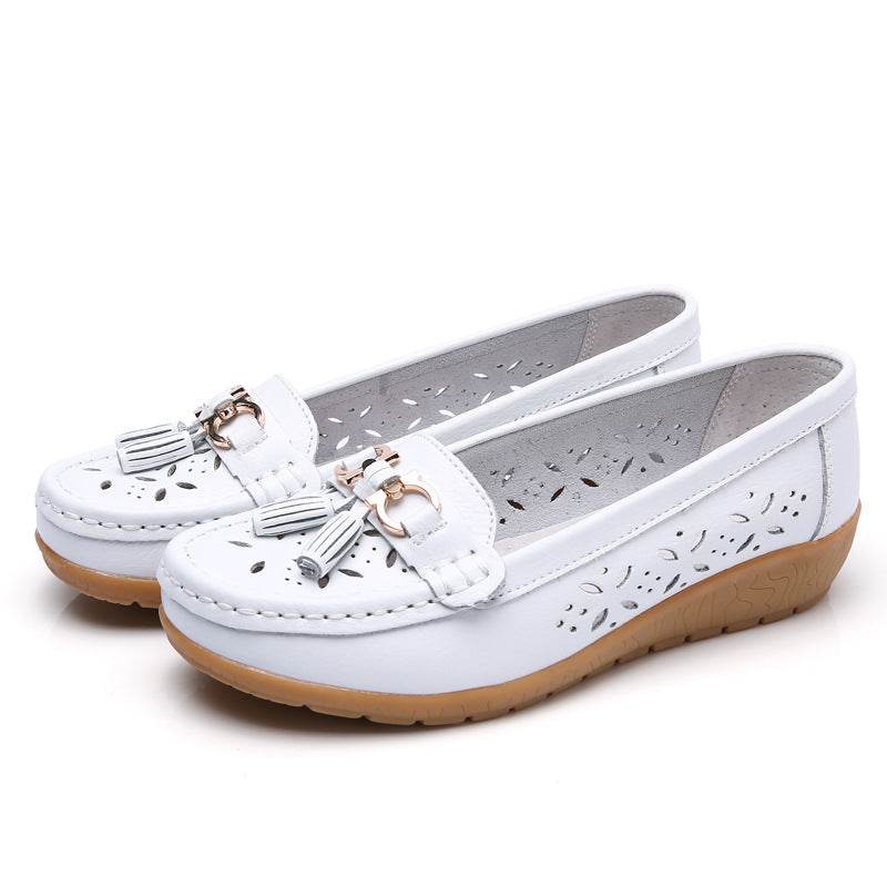Women's Hollow Leather Wedge Flats - Soft Bottom Comfort in Chic Colors - Buy Center