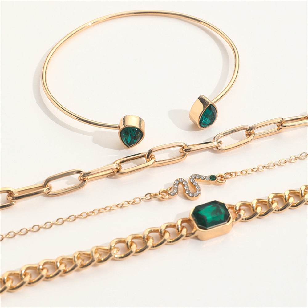 Buycenter Premium Green Diamond Snake Bracelet - Elegant 4-Piece Set - Buy Center