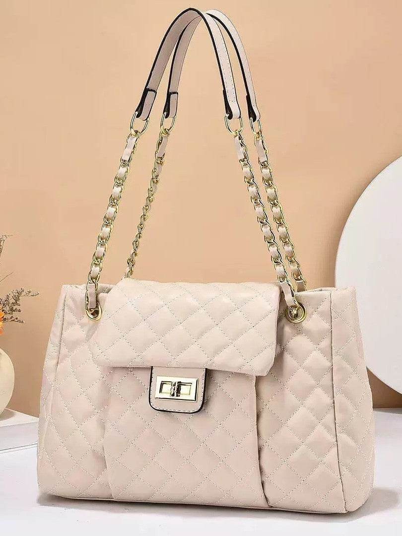 Women's Solid Color Chain Shoulder Bag - Elegant Embroidery & Large Capacity - Buy Center