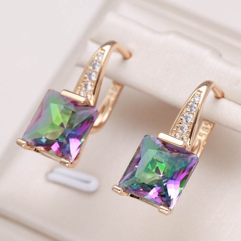 Women's Retro Fashion Earrings - Unique U-Shaped Design & Colorful Zircon - Buy Center