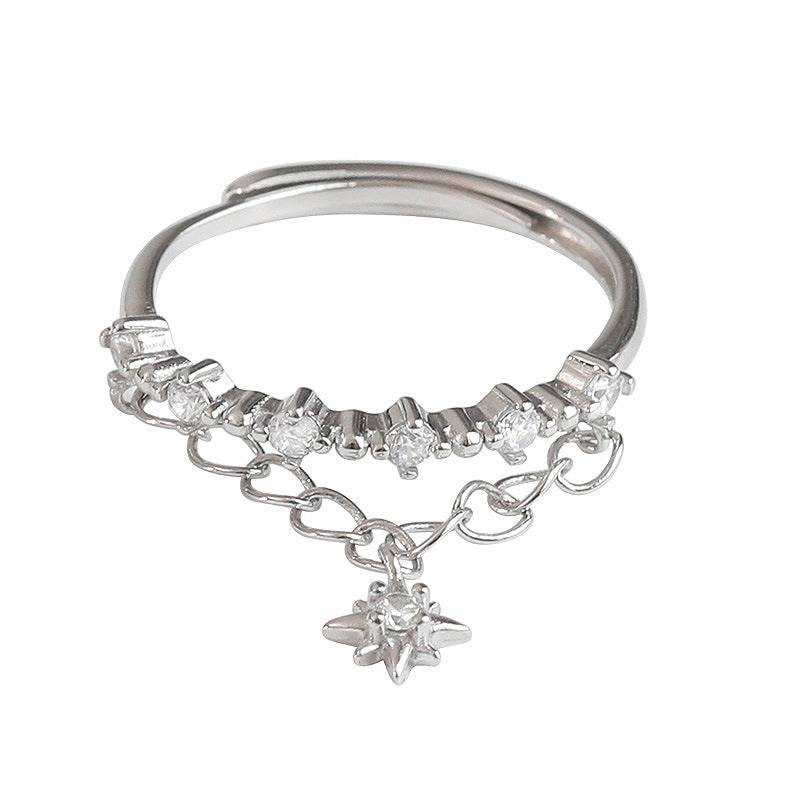 925 Silver Meteor Double Layer Chain Ring - Elegant Celestial Jewelry - Buy Center