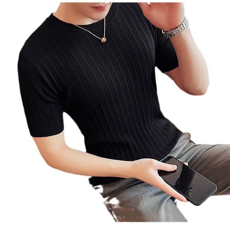 Men's Casual Knitted Sweater - Slim Fit, Available in Black, White, Blue - Buy Center