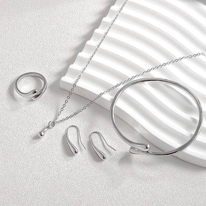 Four-Piece Drop-Shaped Jewelry Set - Necklace, Earrings, Ring & Bracelet - Buy Center