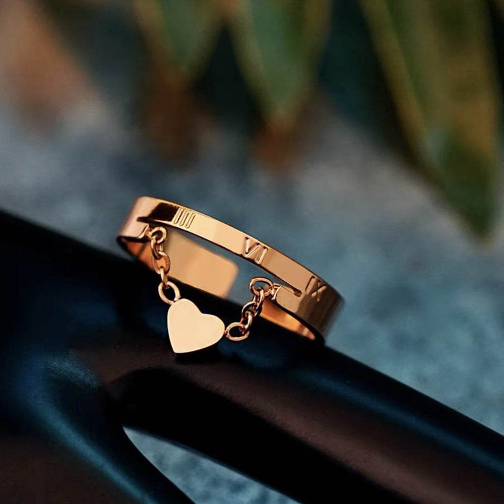 Buycenter Cute Heart Double-Layer Ring - Rose Gold Geometric Design - Buy Center