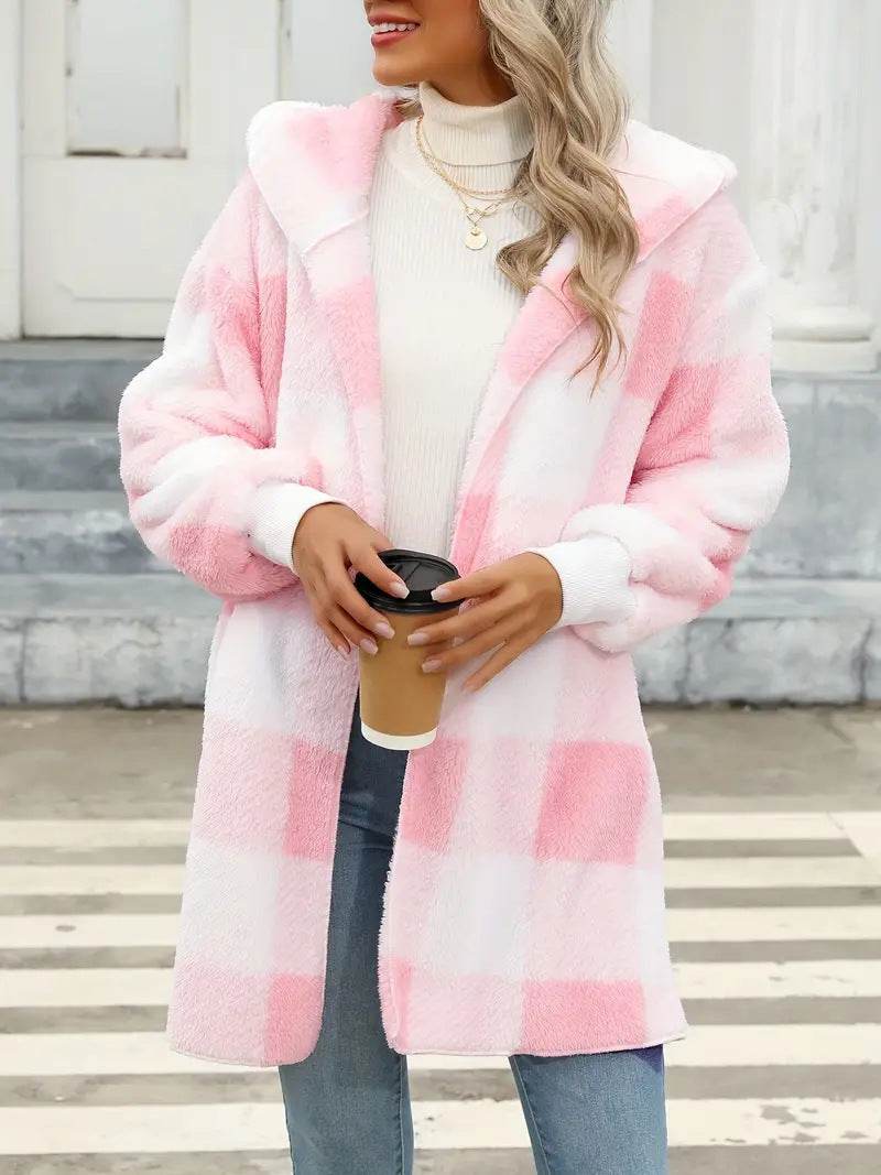 Fashion Special Women's Plaid Plush Coat - Stylish Pink, Black, Red Options - Buy Center