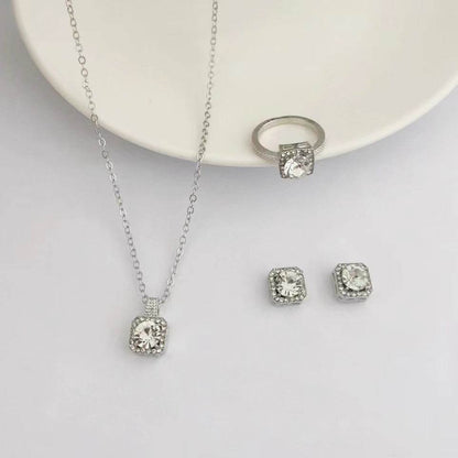 Square Women's Fashion Jewelry Set - Necklace, Earrings & Ring Trio - Buy Center