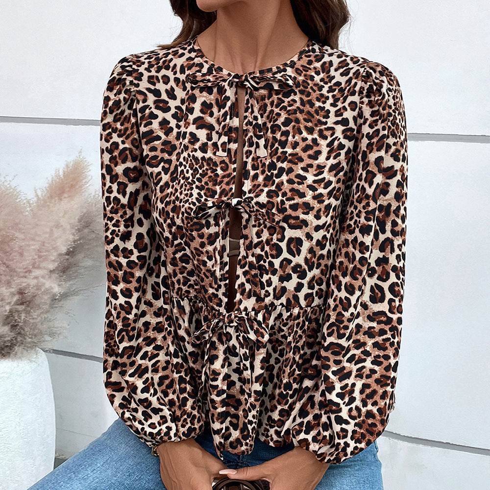 Casual Loose Buckle Shirt for Women - Leopard Print & Solid Colors - Buy Center