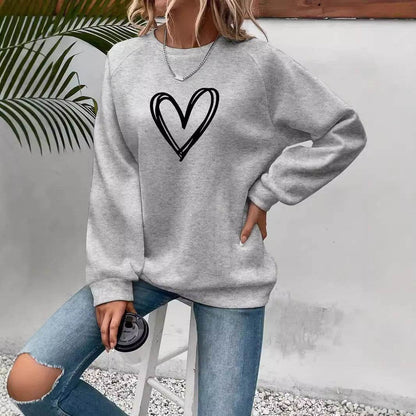 Heart Print Round Neck Sweatshirt - Stylish Women's Hoodie for 2025 - Buy Center
