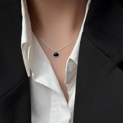 Black Agate Oval Necklace - Elegant 925 Silver Jewelry for Women - Buy Center