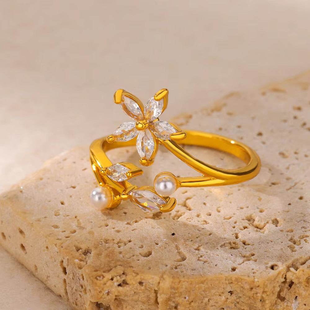 Buy Center Copper Inlaid Zircon Ring - Elegant Open Design for Women - Buy Center