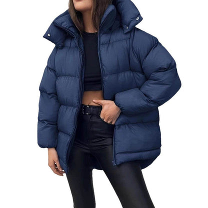 Women's Cotton-Padded Jacket - Warm Mid-Length Coat in Black & Blue - Buy Center