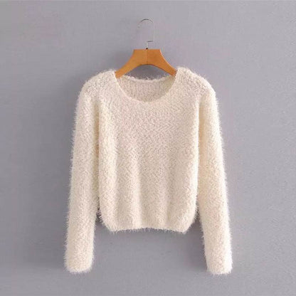 Solid Color Round Neck Pullover Sweater - Trendy Casual for Women - Buy Center