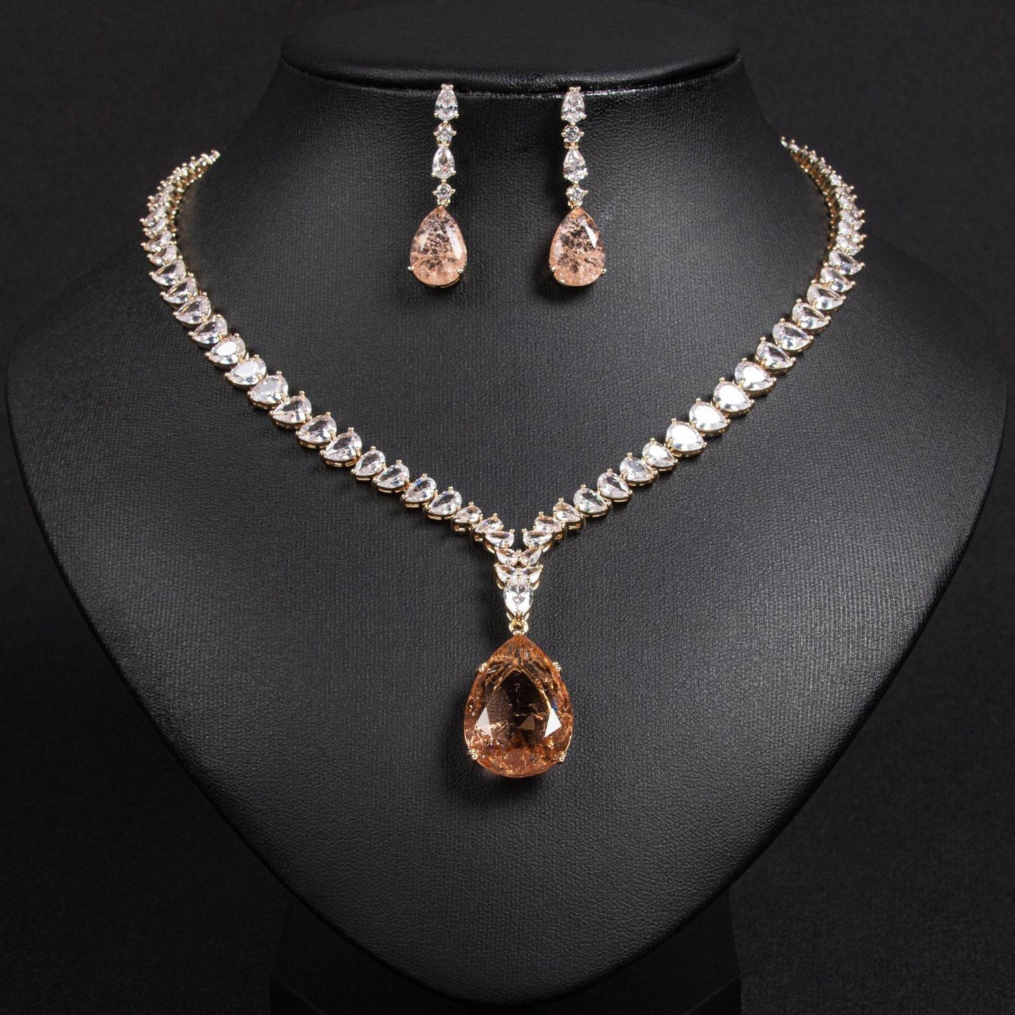 Buy Center Heart-Shaped Zircon Necklace & Tassel Earrings Jewelry Set - Buy Center