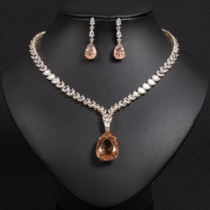 Buy Center Heart-Shaped Zircon Necklace & Tassel Earrings Jewelry Set - Buy Center