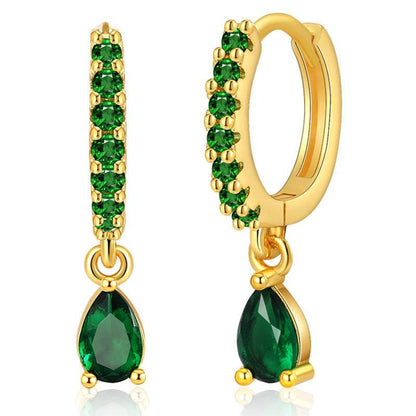 Vintage 18K Gold Circle Earrings with Emerald - Elegant Drop Style - Buy Center