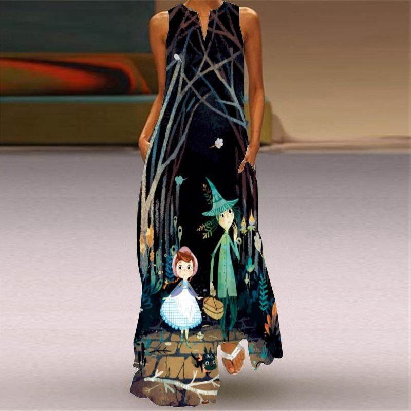 Digital Printed V-neck Maxi Dress - Sleeveless for Women in Vibrant Styles - Buy Center