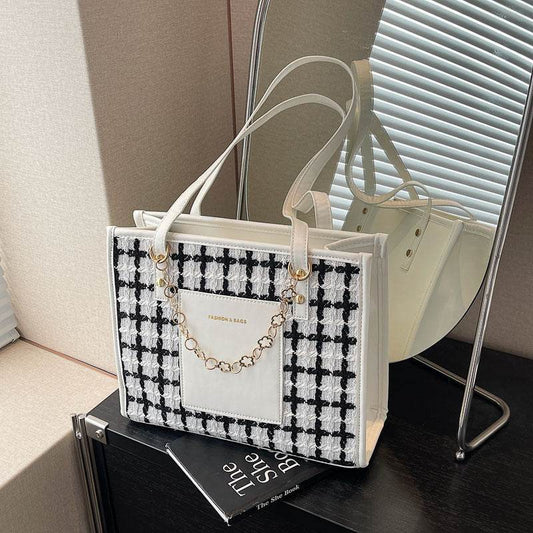 Buycenter Large Capacity Plaid Tote - Fashionable All-Matching Design - Buy Center