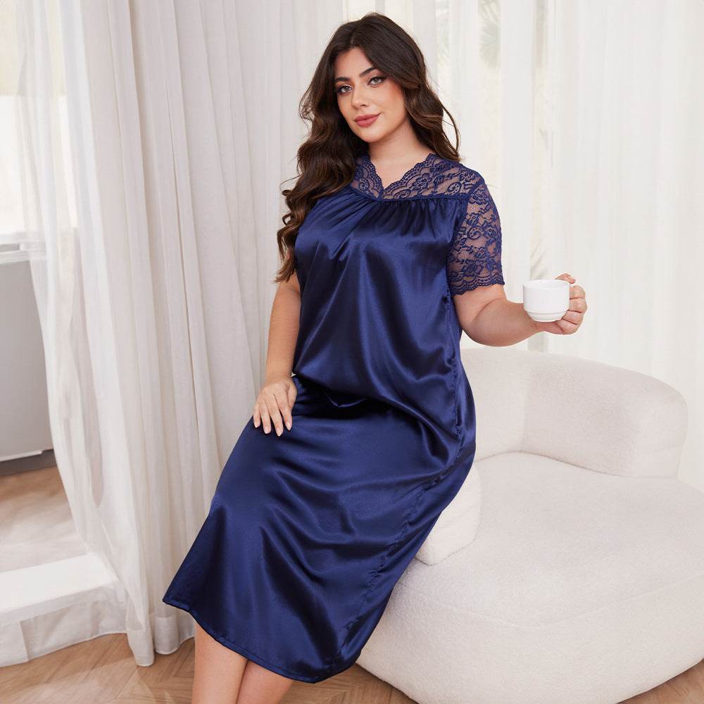 Buycenter Ice Silk Short Sleeve Nightdress - Loose Casual Homewear for Ladies - Buy Center