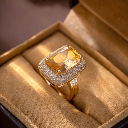Buycenter Square Zircon Yellow Diamond Ring - Elegant Women's Jewelry - Buy Center