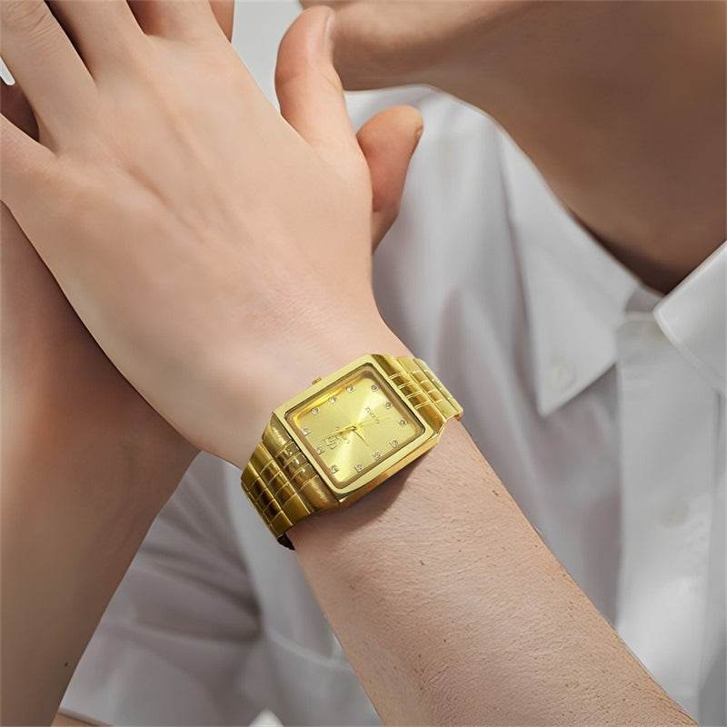 Luxury Gold Men's Quartz Watch - Classic Diamond Design, Slim 7mm - Buy Center