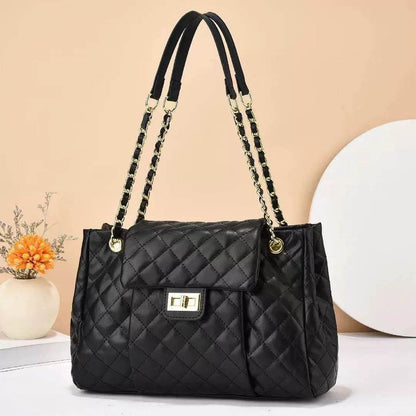 Women's Solid Color Chain Shoulder Bag - Elegant Embroidery & Large Capacity - Buy Center