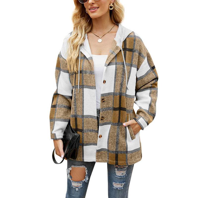 Ladies Plaid Hooded Coat - Casual Stylish Jacket for Urban Women - Buy Center