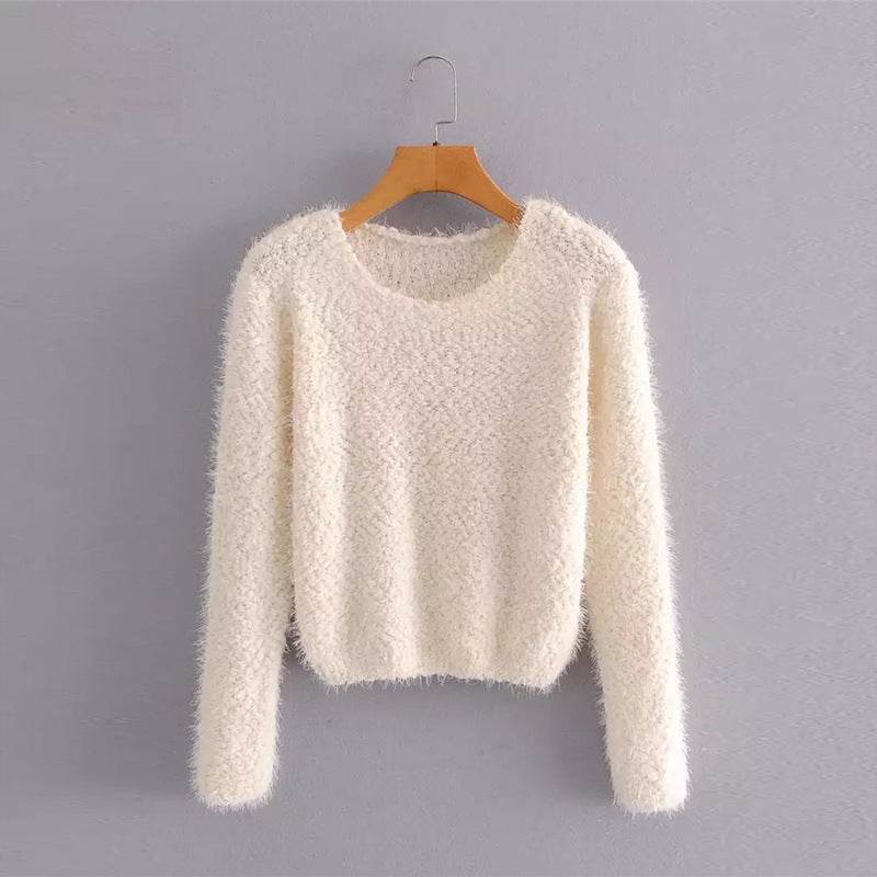 Solid Color Round Neck Pullover Sweater - Trendy Casual for Women - Buy Center