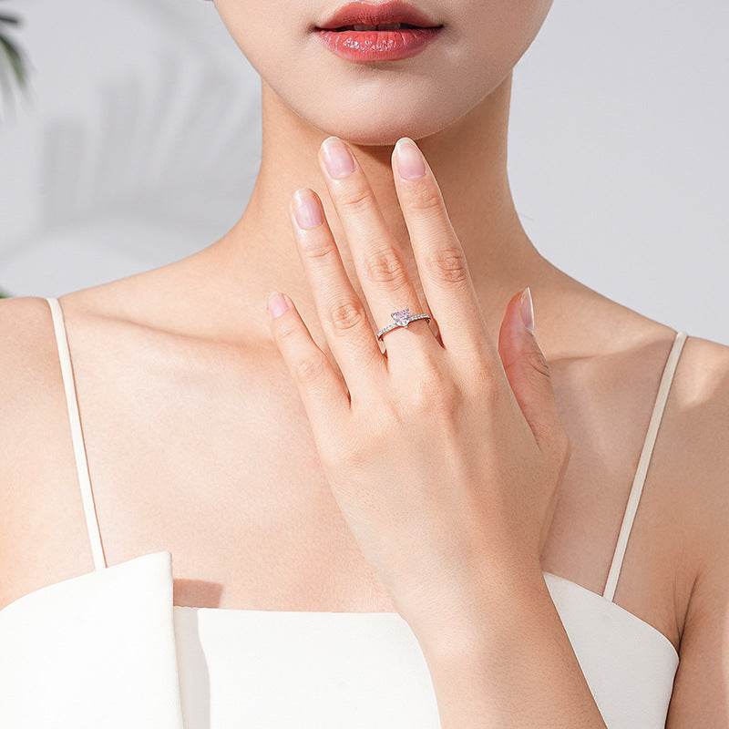 Buy Center Heart-Shaped Zircon Ring - Stylish Silver for Women - Buy Center