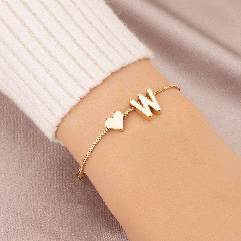 Cute Love Heart Bracelet - Personalized Couple Gift with English Letters - Buy Center