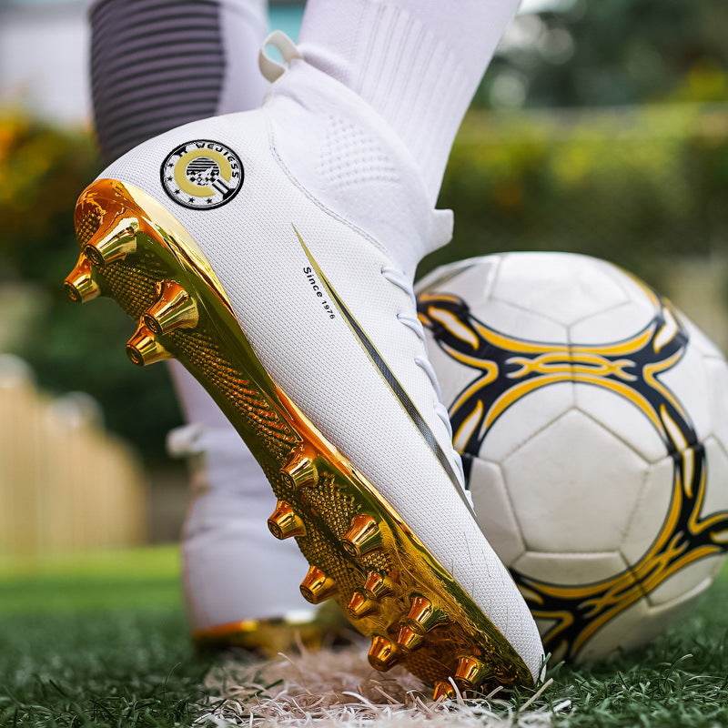 High-Top Gold-Plated Soccer Shoes - Breathable & Stylish for All Grounds - Buy Center