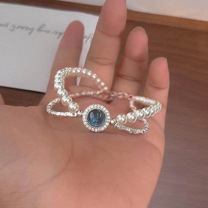 Buycenter S925 Sterling Silver Aquamarine Pearl Bracelet for Women - Buy Center